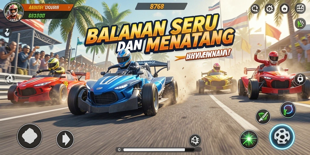 Tangkapan layar utama 8768 menampilkan aksi balapan yang mendebarkan.