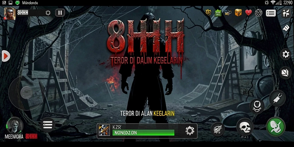 Screenshot menampilkan gameplay 8HHH yang menegangkan dan menyeramkan.