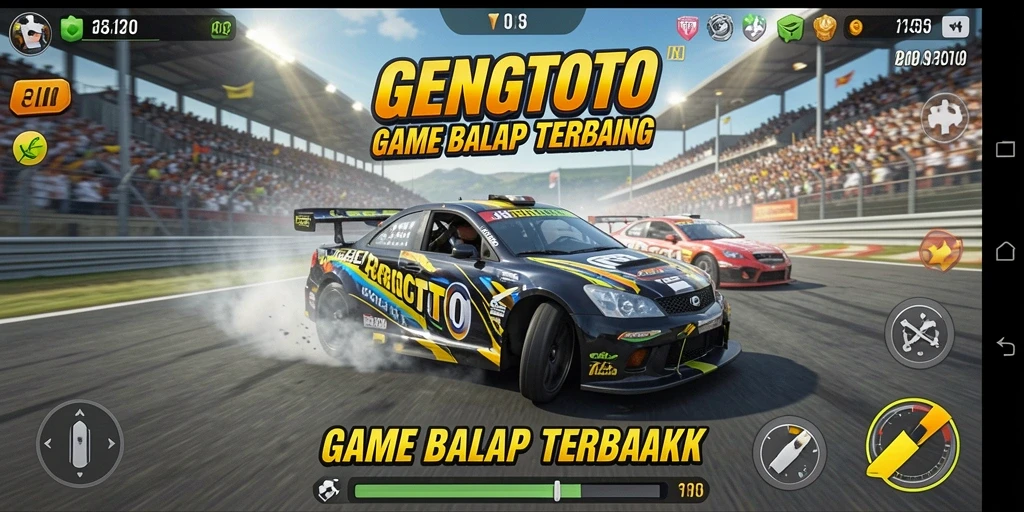 Tampilan gameplay menegangkan di GENGTOTO dengan mobil balap cepat.
