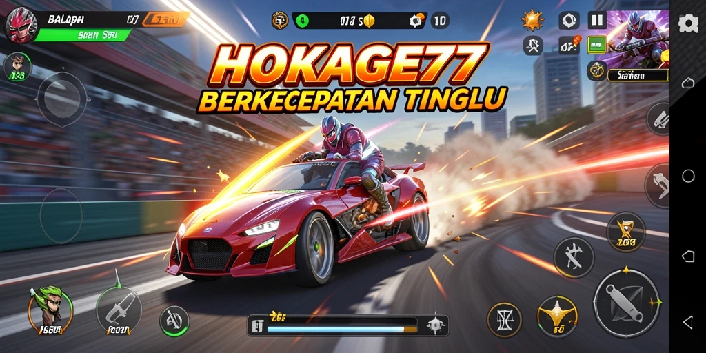 Tangkapan layar gameplay seru HOKAGE77 yang menampilkan perlombaan cepat.