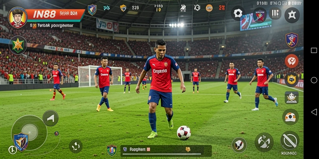 Screenshot permainan IN88 dengan aksi sepak bola yang mendebarkan.