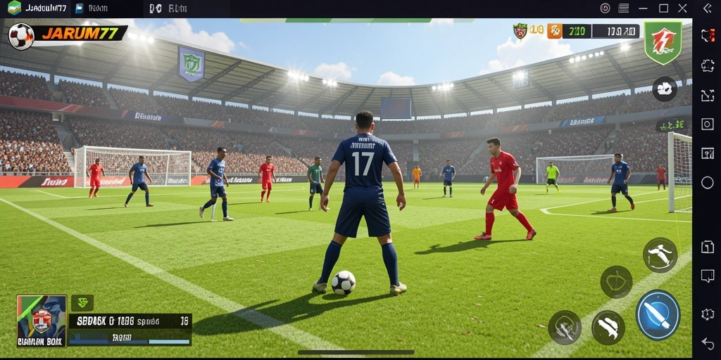Tangkapan layar utama menunjukkan aksi seru di lapangan sepak bola.