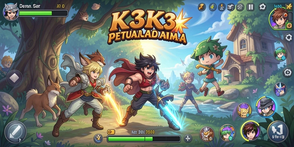 Screenshot K3K3 menampilkan aksi pertarungan yang mendebarkan dalam dunia Anime.