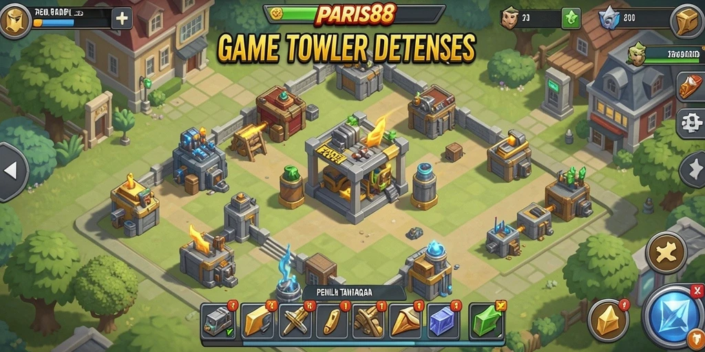 Screenshot gameplay PARIS88 yang menampilkan aksi Tower Defense yang seru.