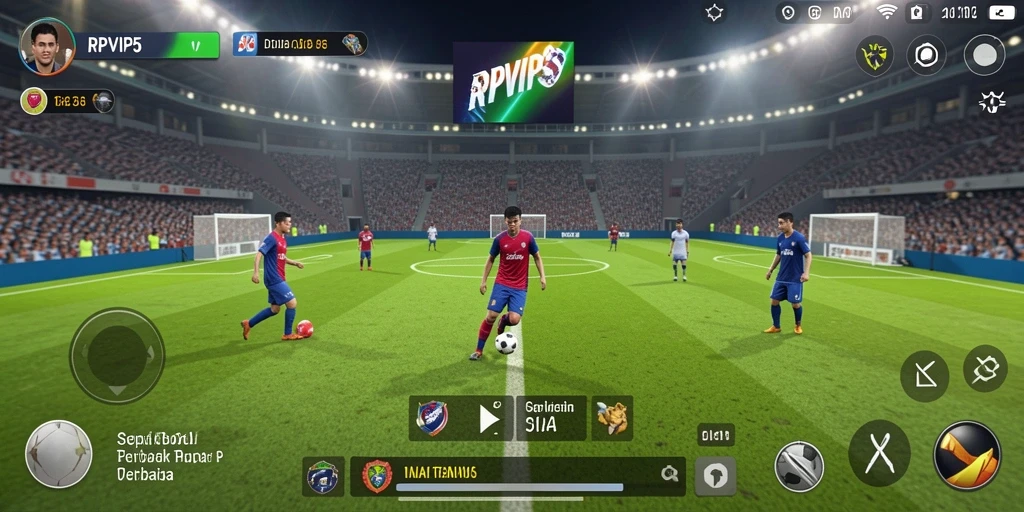 Screenshot gameplay menunjukkan aksi mendebarkan pertandingan sepak bola.