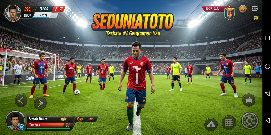 Tampilan screenshot yang menampilkan aksi seru gameplay sepak bola.
