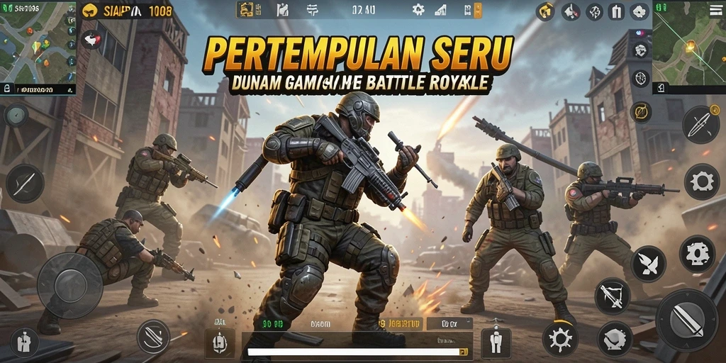 Screenshot utama SIAP108 menampilkan aksi pertempuran Battle Royale yang mendebarkan.